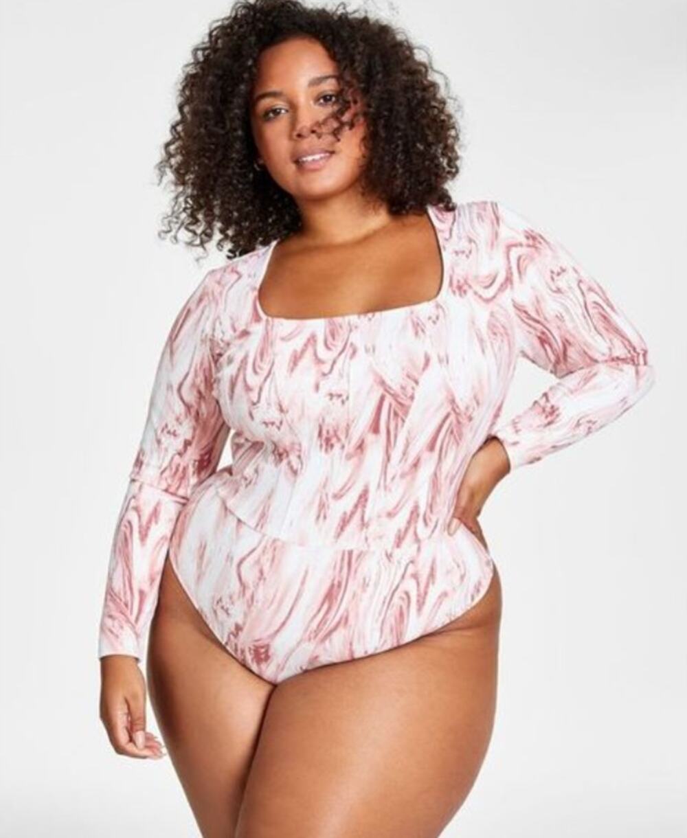 JENNI WOMENS XLARGE SLEEP STRETCH BODYSUIT ROSE MARBLE PINK WHITE NEW!
